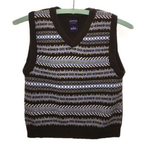 ARROW Boys Knit Pattern Sweater Vest Blue Brn Wht
